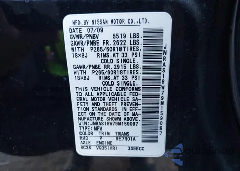 2009 Infiniti Fx35 z USA, uszkodzony, nr VIN JNRAS18W79M159097